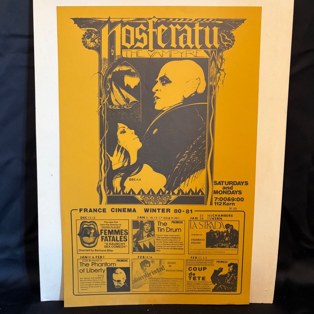 Vintage Nosferatu The Vampyre France Cinema Winter 80-81 Film Schedule Poster